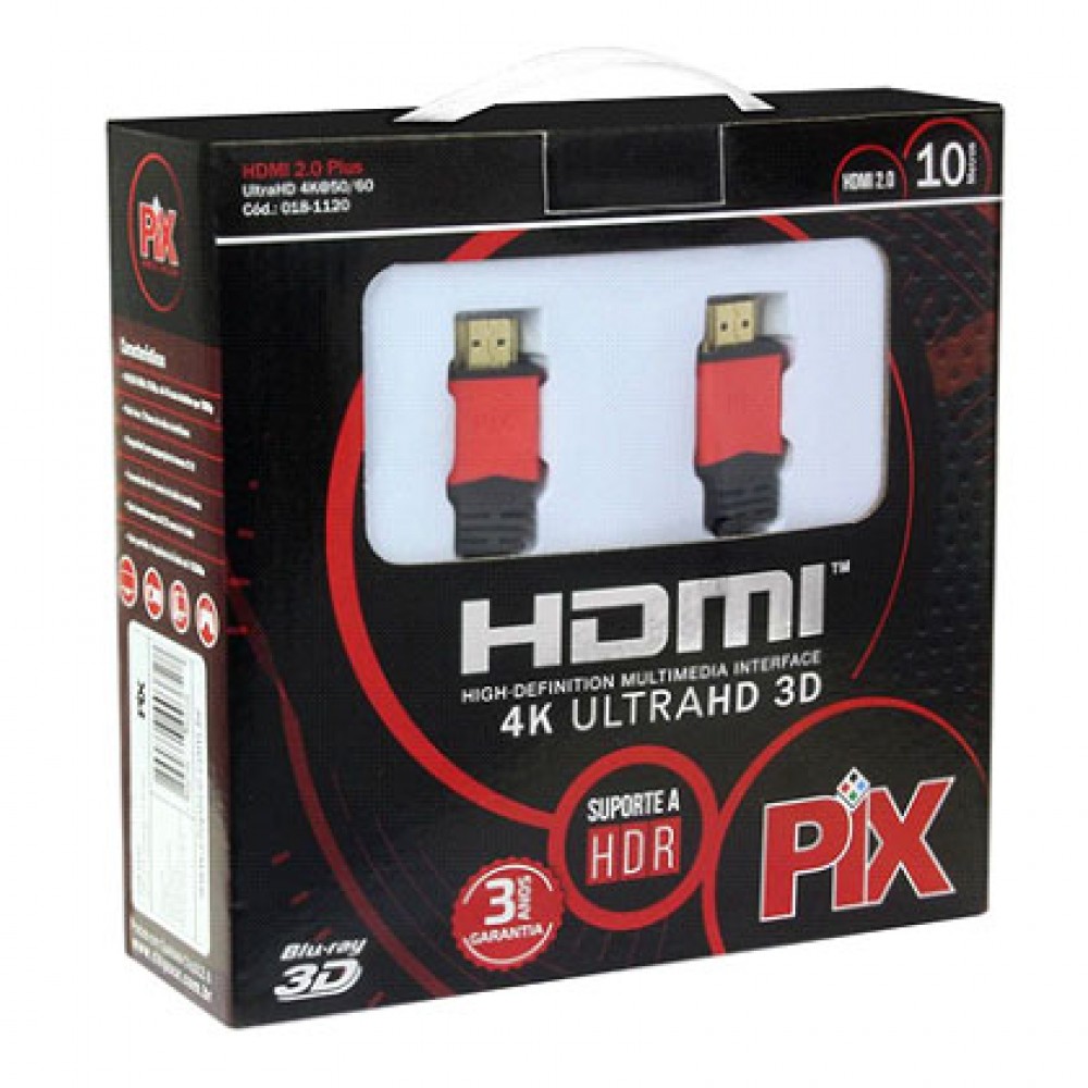 Cabo HDMI Gold 2.0 4k Ultra HD 10 metros PIX
