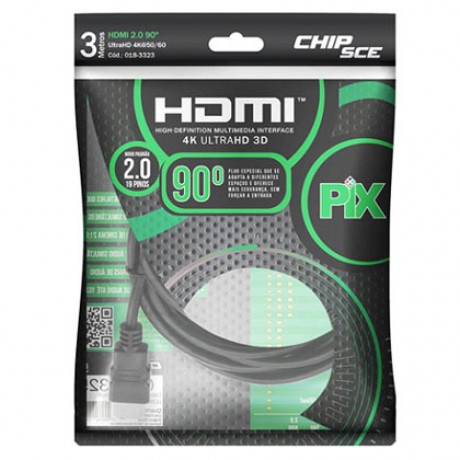 Cabo HDMI Gold 2.0 4k Ultra HD 90º 3 metros PIX