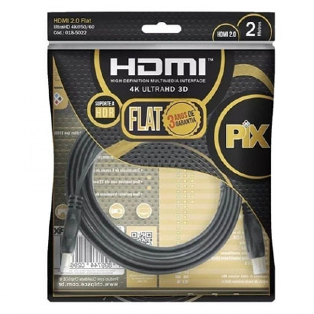Cabo HDMI Gold 2.0 4k Ultra Flat 2 metros PIX
