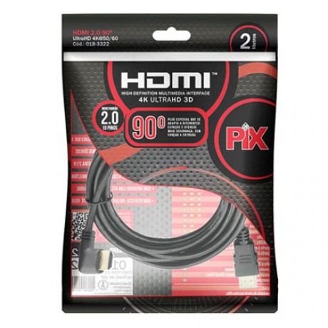 Cabo HDMI Gold 2.0 4k Ultra HD 90º 2 metros PIX