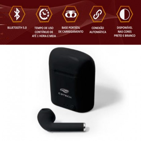 Fone de Ouvido EP-TWS-20BK Bluetooth - C3Tech