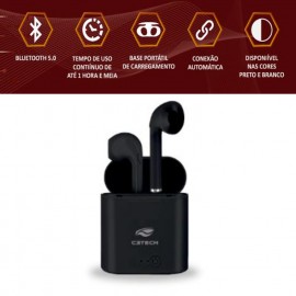 Fone de Ouvido EP-TWS-20BK Bluetooth - C3Tech 