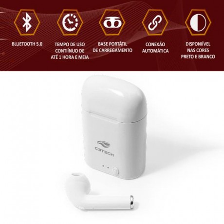 Fone de Ouvido EP-TWS-20WH Bluetooth - C3Tech