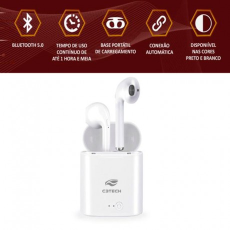 Fone de Ouvido EP-TWS-20WH Bluetooth - C3Tech