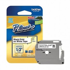 Fita para Rotulador Brother M231 12mm Preto sobre Branco 